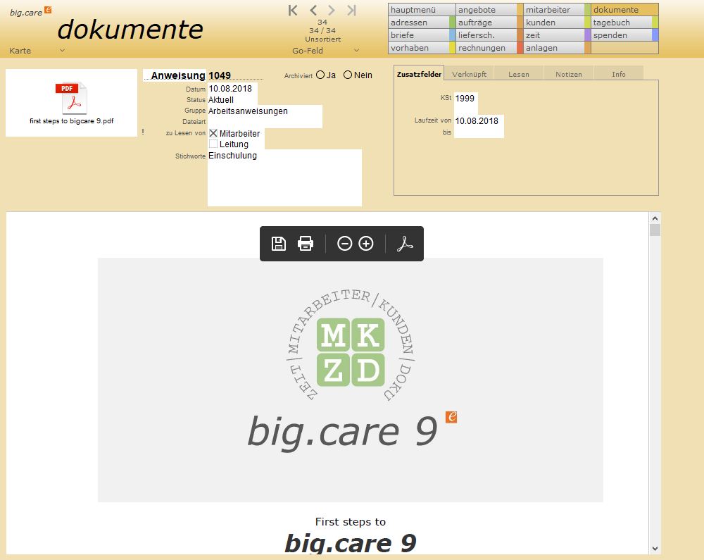 big.care Dokumente